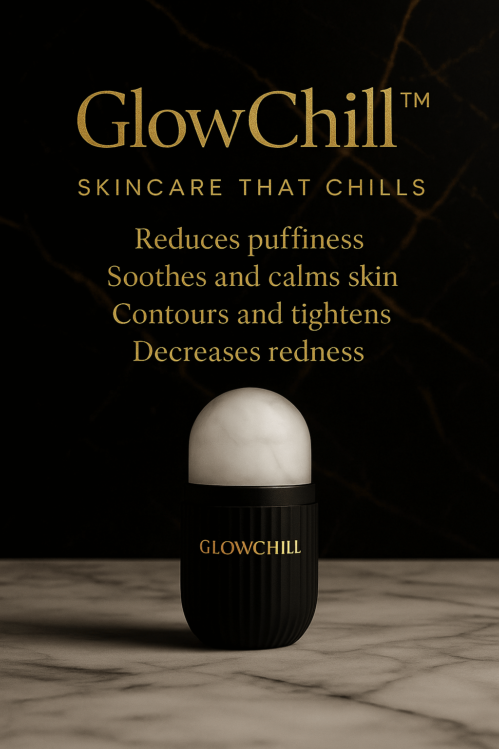 GlowChill™ Ice Roller Black Edition skincare tool designed to reduce puffiness and soothe skin with cooling therapy